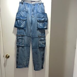 Blue Cargo Jeans with Pockets